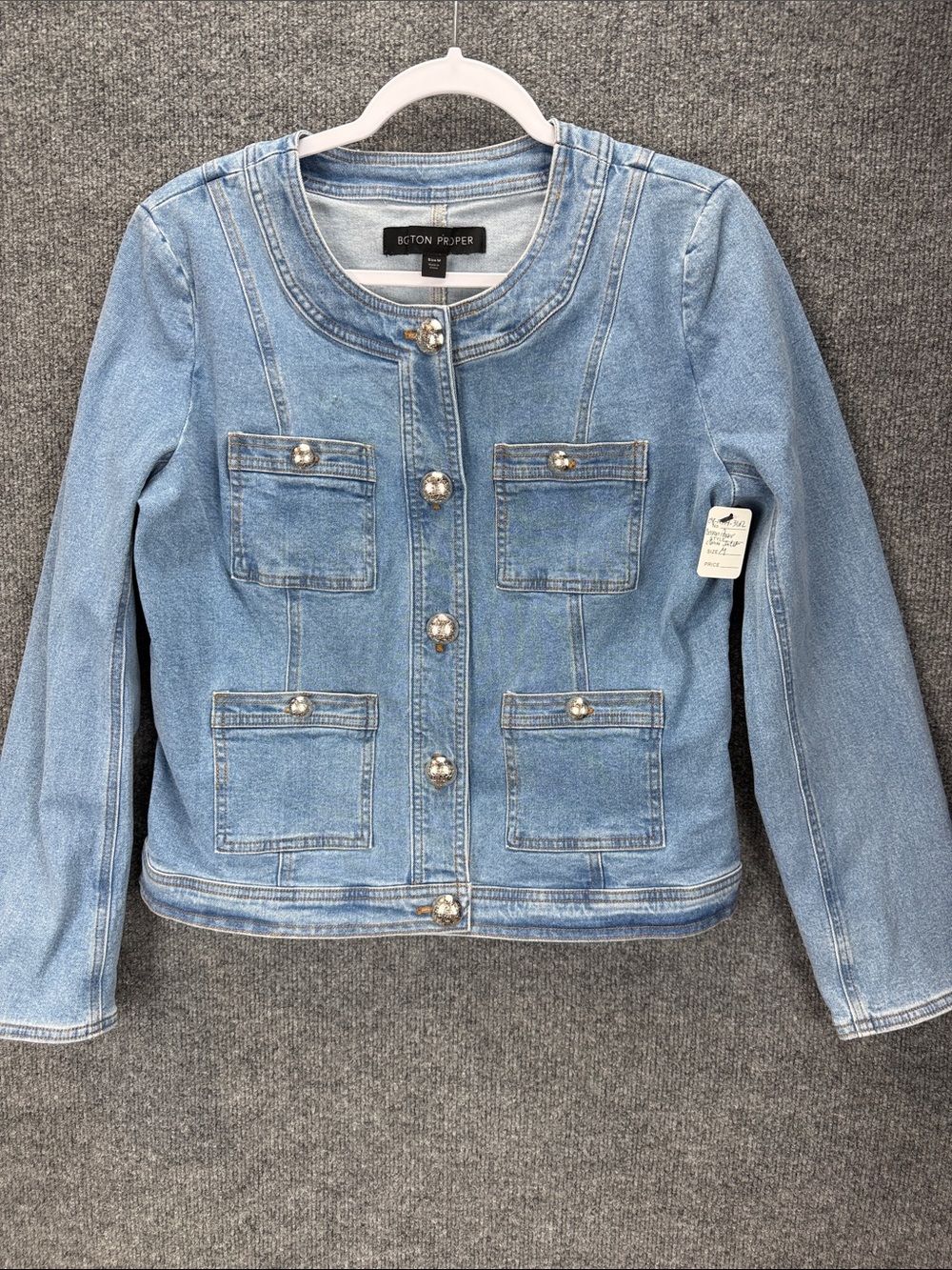 Boston Proper Light Blue Denim Jacket with Silver Buttons NWT Size Medium